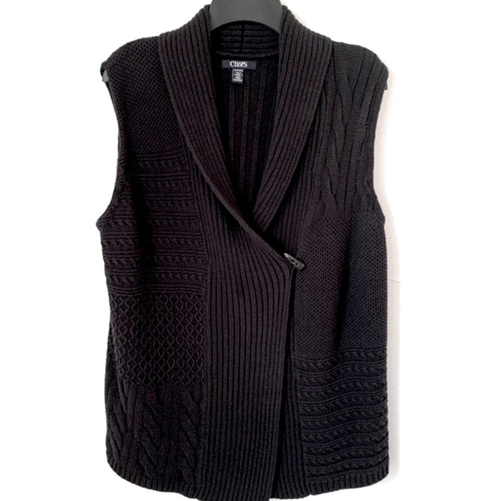 Chaps Black Sleeveless Cardigan Sweater